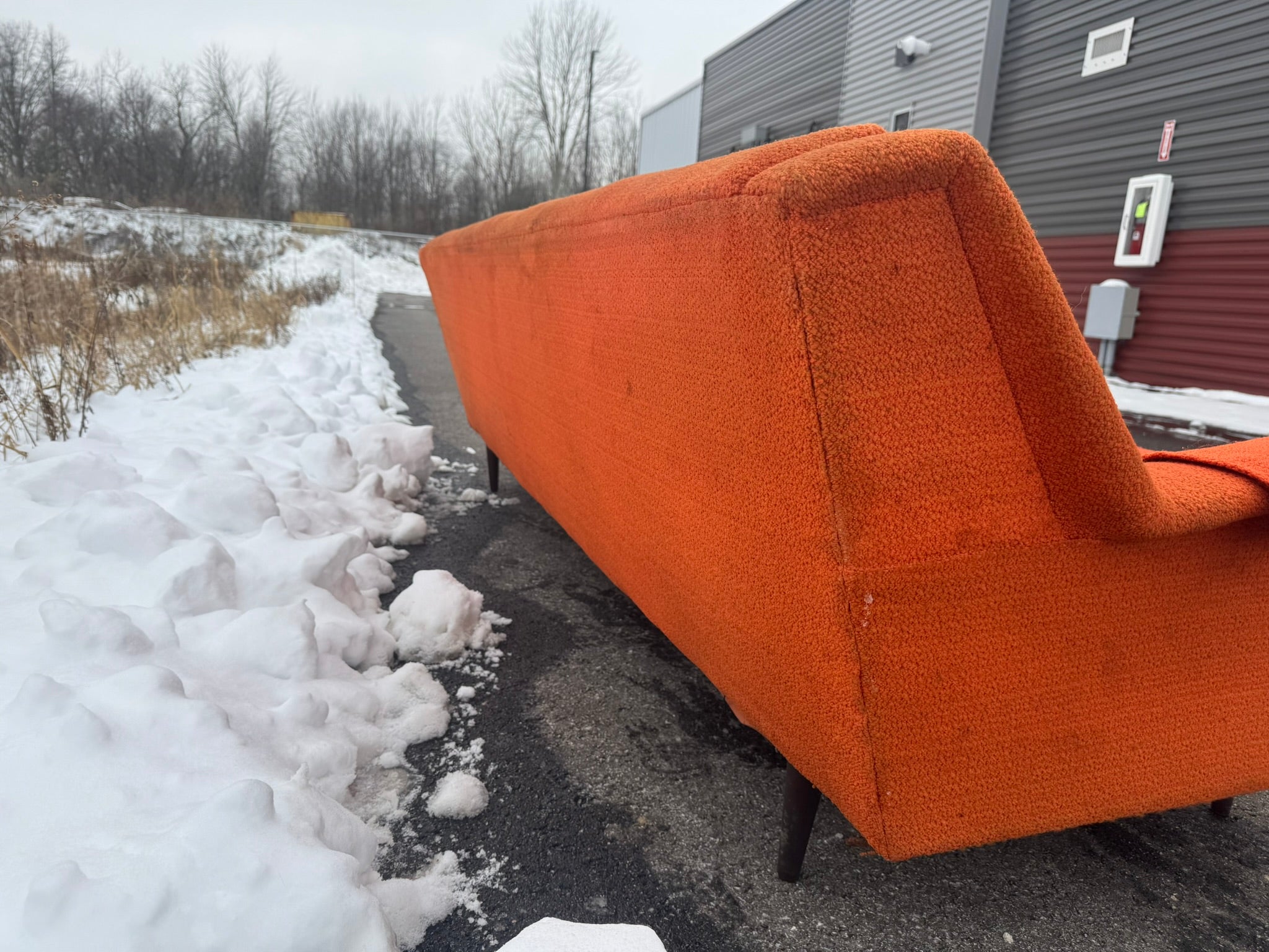 Midcentury Modern Three-Seat Sofa – Orange Upholstery
