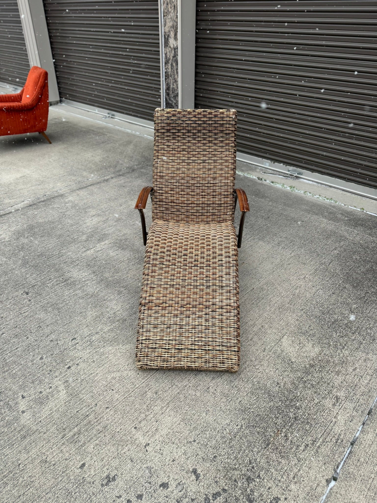 Midcentury Modern Wicker Lounge Chair with Metal Frame