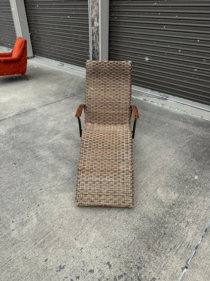 Midcentury Modern Wicker Lounge Chair with Metal Frame