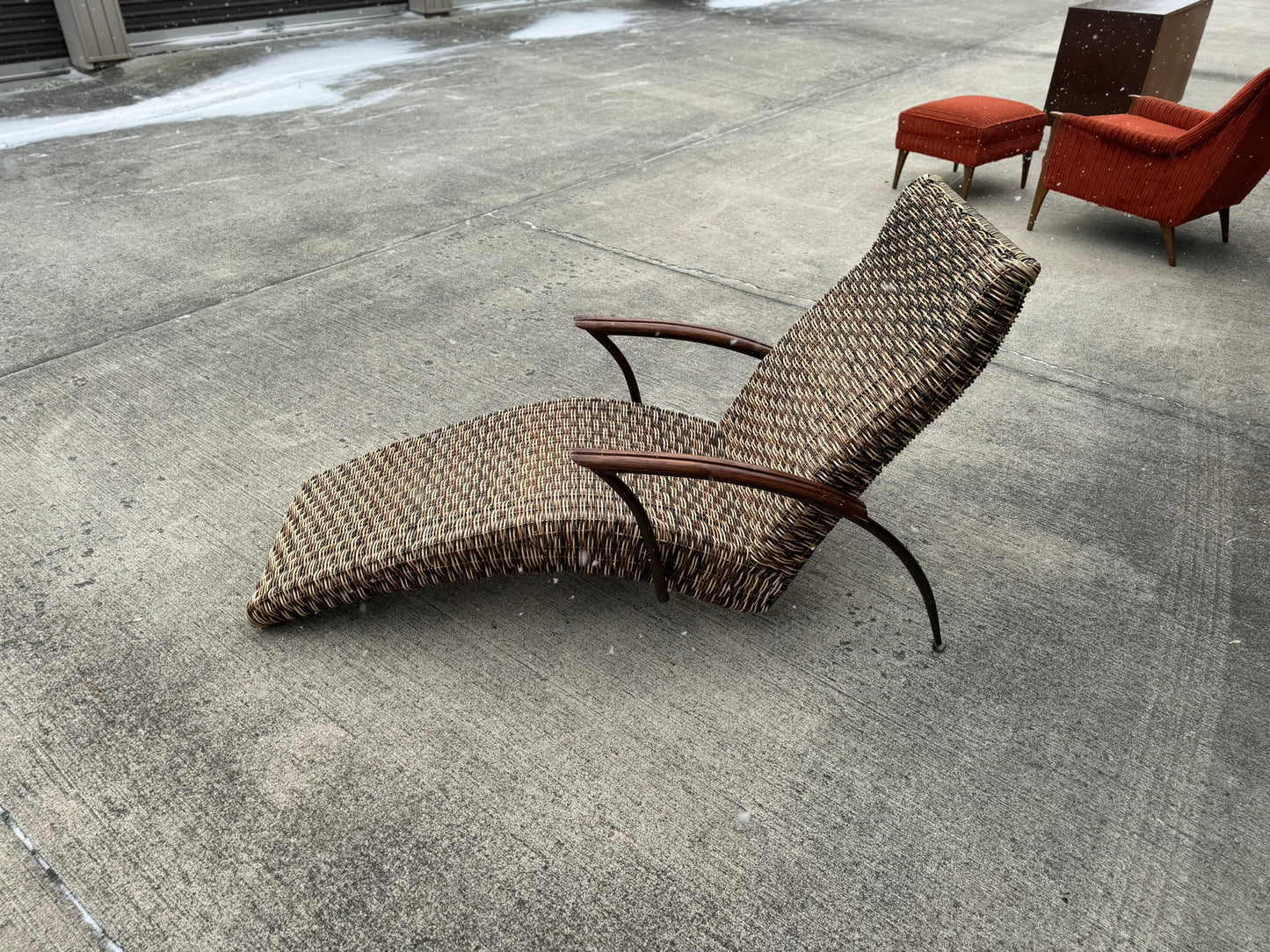 Midcentury Modern Wicker Lounge Chair with Metal Frame