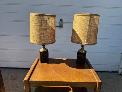 Rustic Burlap Shades Lamp Pair – Warm Midcentury Charm