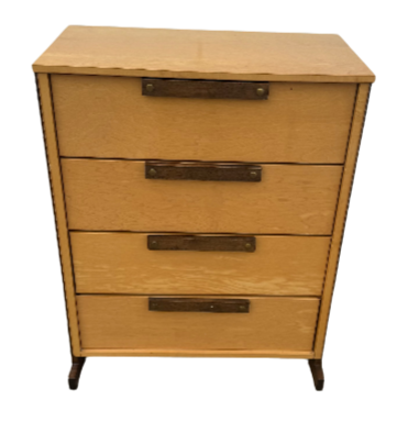 Midcentury Birch Five-Drawer Chest of Drawers - Dark Walnut Accented Legs, Resembling Milo Baughman Design