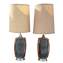 Vintage Midcentury Modern Lawrin Bent Walnut & Plexiglass Table Lamps ✨