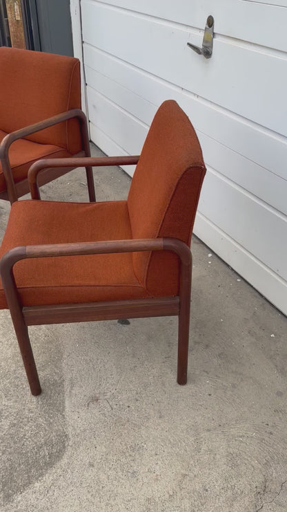 Midcentury Modern Walnut Chairs by Dependable Furniture Mfg. - Retro Orange Upholstery