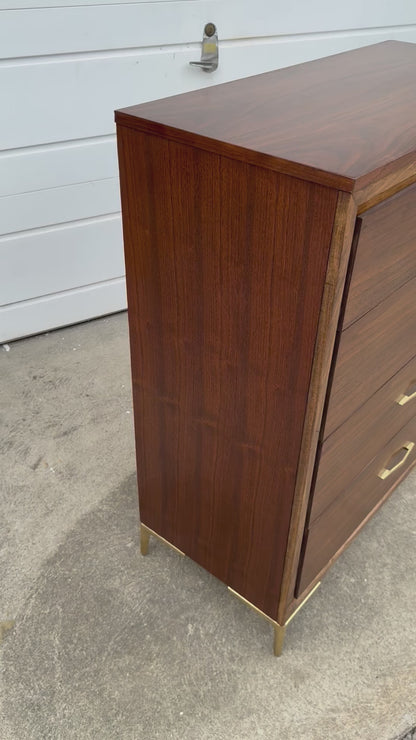 Midcentury Dresser - Six-Drawer Dresser - Warm Amber Walnut Tone with Gold Legs and Hardware